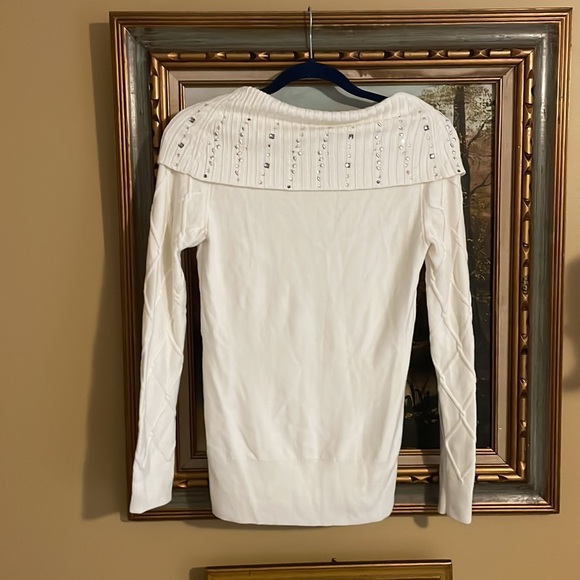 WHBM White Cowl Neck Sweater w/ Embellished Neck - Picture 5 of 9